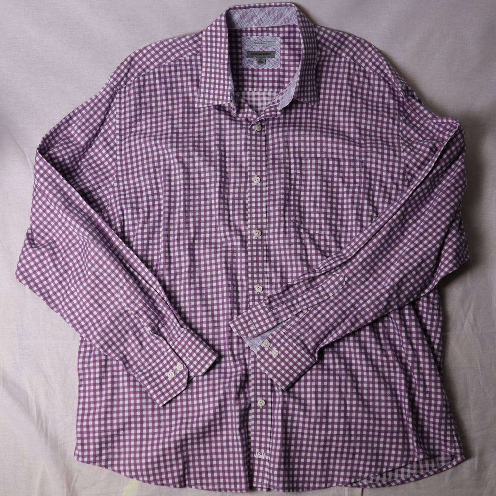 Johnston & Murphy Mens XXL Tailored Fit Purple Gingham Check Button Down Shirt - Picture 3 of 6